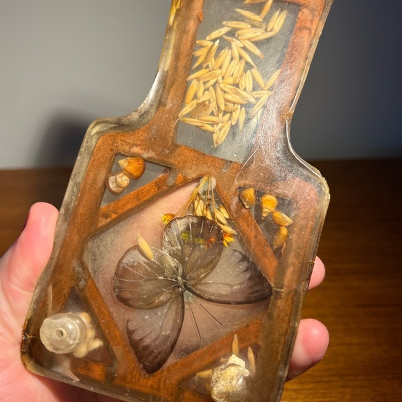 70s Lucite Butterfly & Grains Spoon Rest 3.25x6.25” Vintage Kitchen Decor Earthy - Picture 13 of 13